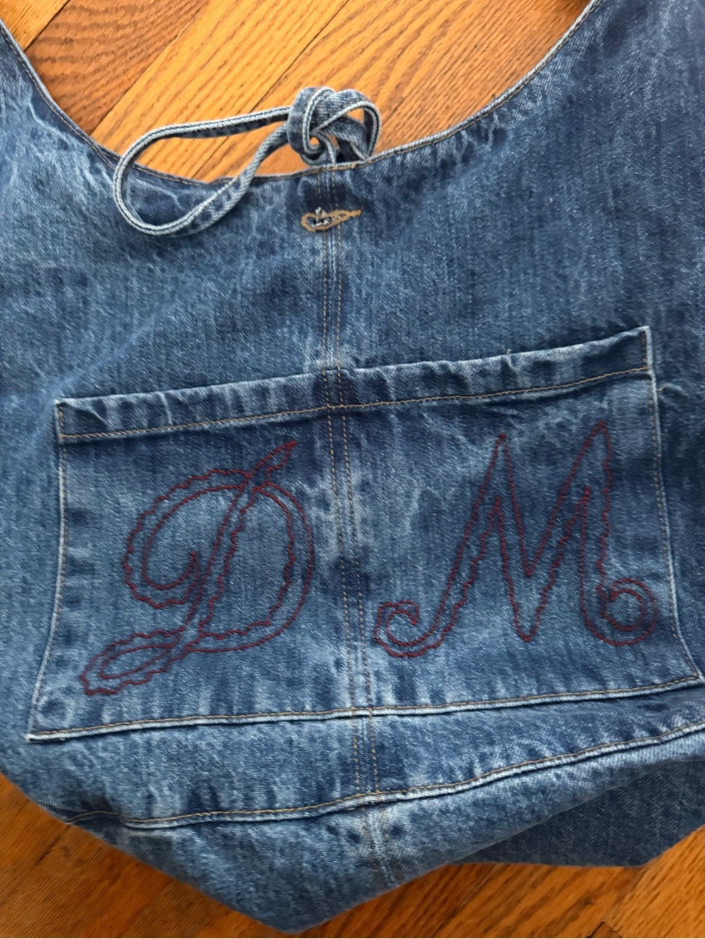 Damson Madder denim tote. Denim Tote Bag with Embroidered 'DM' Monogram - Picture 5 of 5